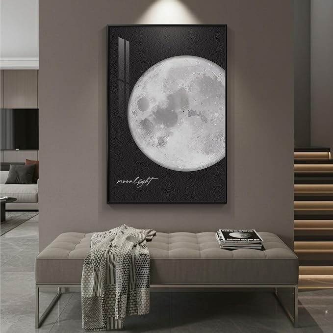 Framed Modern Elegant Black and White Moon Wall Art, Large Minimalist Celestial - Image 4