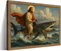 Framed Jesus Riding a Shark Wall Art, Humorous Christian Canvas Print, Fun by Unknown