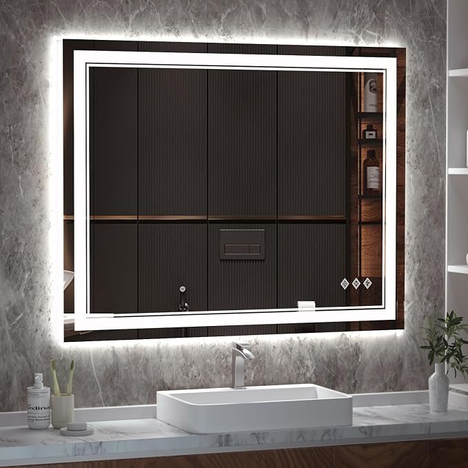 LED Bathroom Mirror, 40x32 Inch Gradient Front and Backlight Bathroom Vanity by VanPokins-GlobalHighEndLEDBathroomMirrorBrand