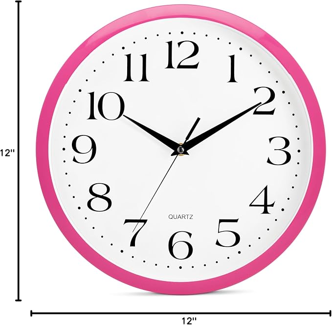 Bernhard Products Pink Wall Clock 12 inch Silent Non Ticking Battery Operated - Image 3