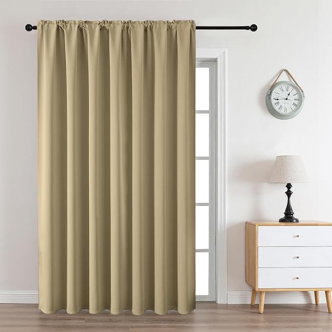 CUCRAF Beige Blackout Curtains Customize, Rod Pocket Room Darkening Curtain by CUCRAF