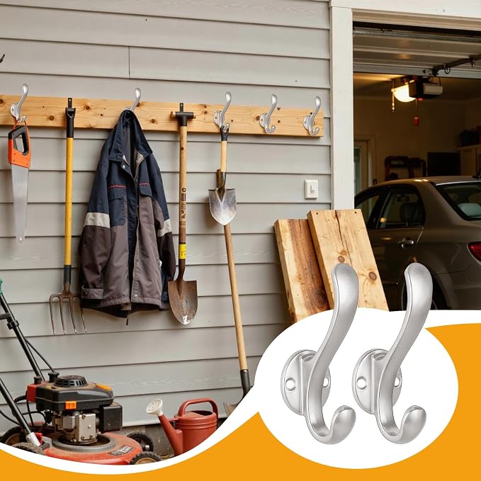 4 Pack Coat Hooks Wall Mount Heavy Duty Utility Retro Double Hooks - Image 9