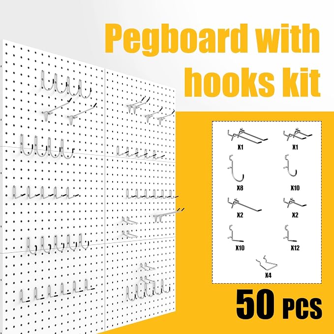 Spampur Peg Board, 6 Pack Metal Pegboard Panels White Pegboards Wall Organizer - Image 7