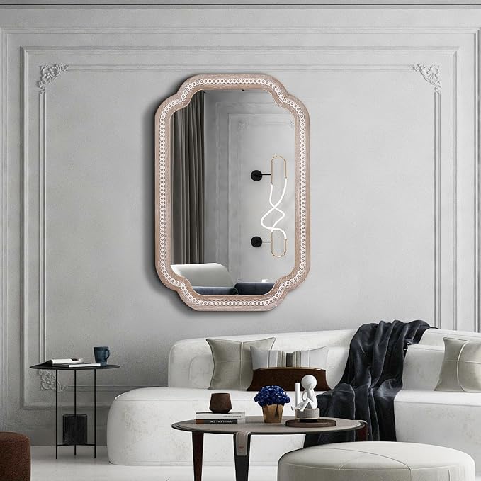 36x24 Inch Boho Wooden Scalloped Mirror - Image 2