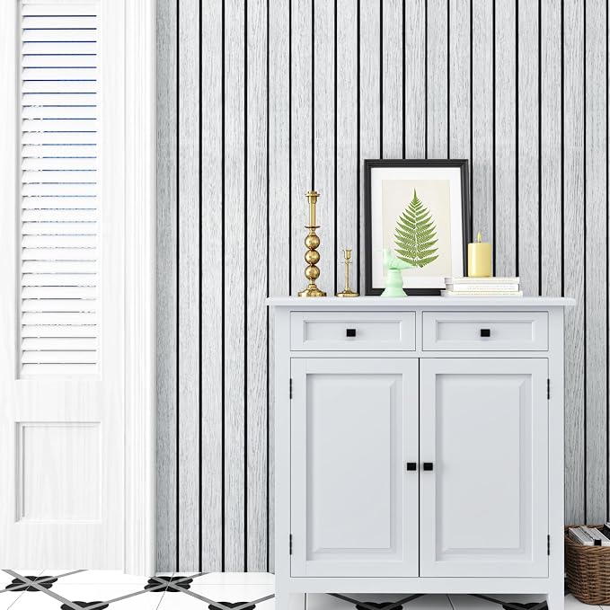 White/Grey Wood Panels for Wall Peel and Stick 3D Wood Slat Wall Panels 197"x - Image 3