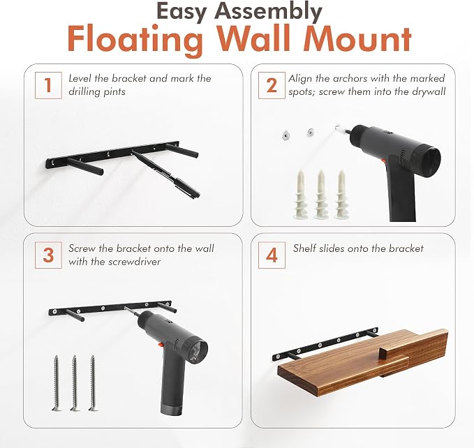 GRID FORTE Wood Floating Shelf Set of 2, 4.5D x 15W Inch Modern Reversible Wall - Image 6