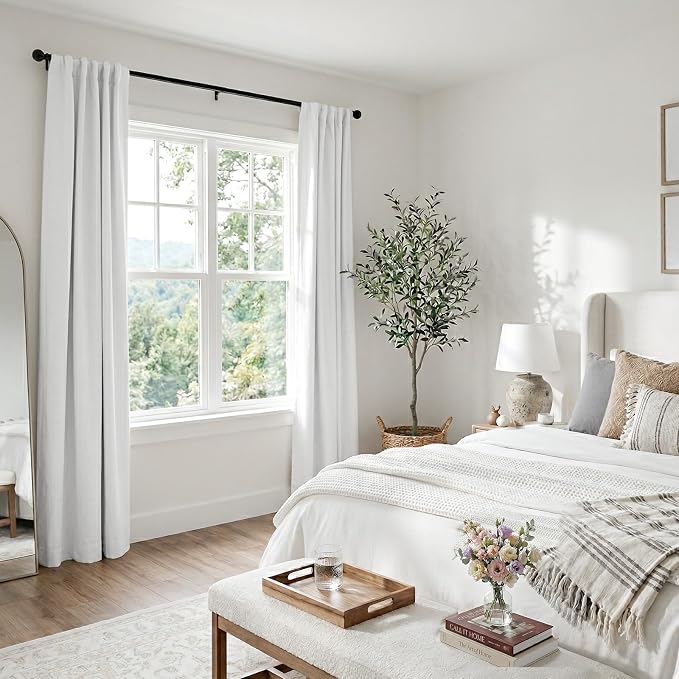 100% Blackout Shield White Linen Blackout Curtains - Image 6