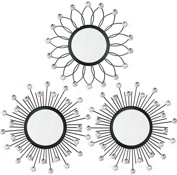 3 Pack Metal Mirrors for Wall Sunburst Wall Mirrors Home Décor Decorative by Uaussi