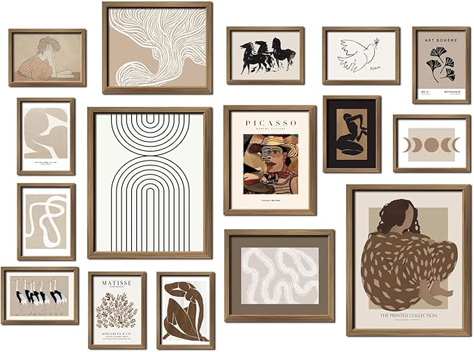 ANERZA 16 PCS Framed Boho Eclectic Wall Art Decor, Abstract Wall Collage Kit by ANERZA