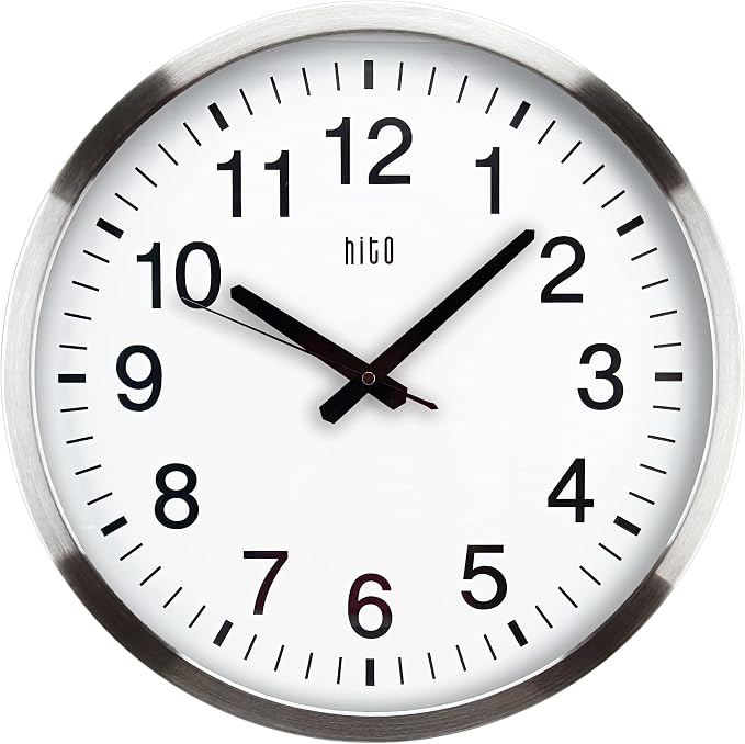 HITO 16" Silent Wall Clock Battery Operated Non Ticking Sweep Movement Glass by hito