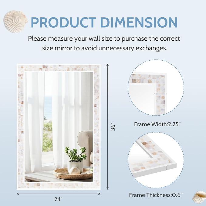 Tanmicoshomy Brown Shell Framed Rectangular Wall Mirrors - Image 3