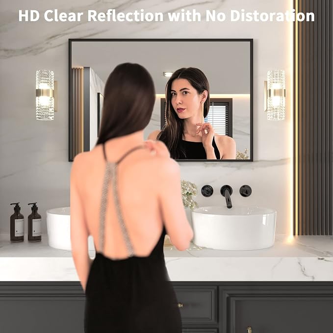 LOAAO 48"X32" Black Rectangle Bathroom Mirror Wall, Matte Black Aluminum Alloy - Image 2