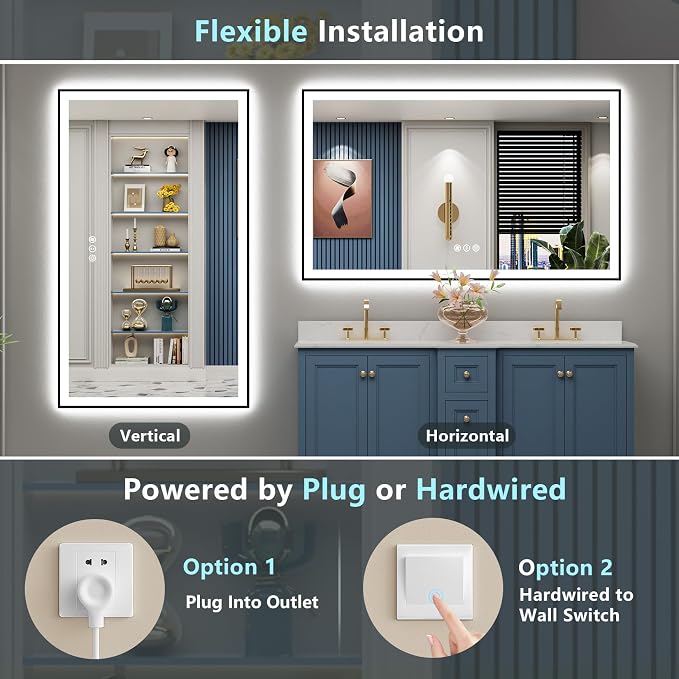50x40 Black Framed LED Bathroom Mirror - Image 7