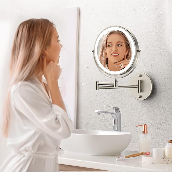 Rocollos Rechargeable Wall Mounted Lighted Makeup Mirror, 8 Inch Double-Sided - Image 5