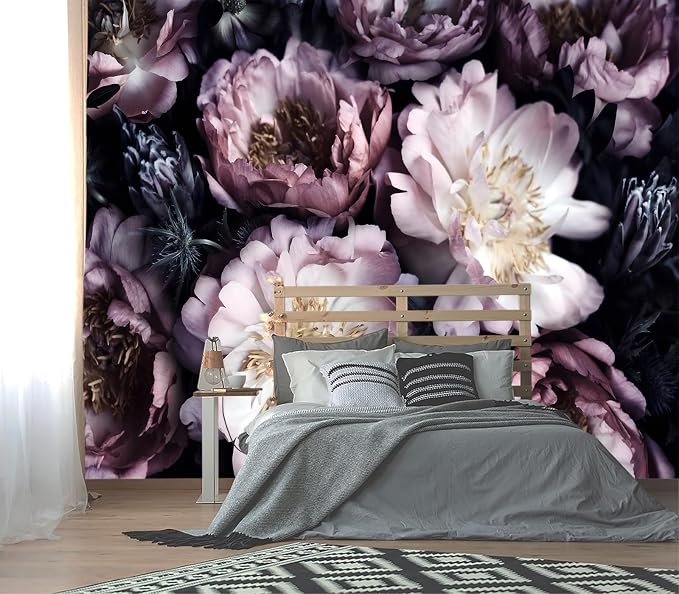 XMPMBM-Purple Peony Floral Fabric Wallpaper Living Room Bedroom Bathroom Wall by XMPMBM-Wallpaperthatwontpeeloff