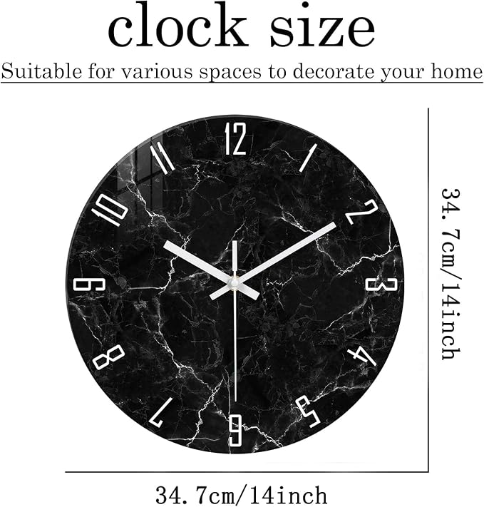 Black Wall Clock for Bedroom Glass Modren Wall Clock Battery Operated 14 Inch - Image 3
