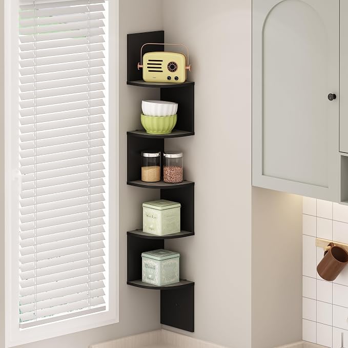 Furinno Rossi 5-Tier Floating Corner Shelf by Furinno-FitsYourSpaceFitsYourBudget