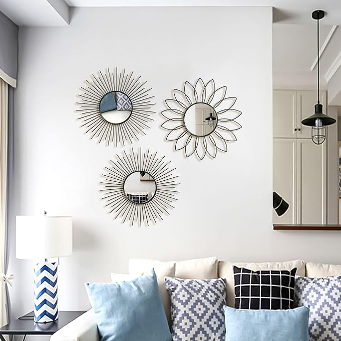 3 Pack Metal Mirrors for Wall Sunburst Wall Mirrors Home Décor Decorative - Image 6