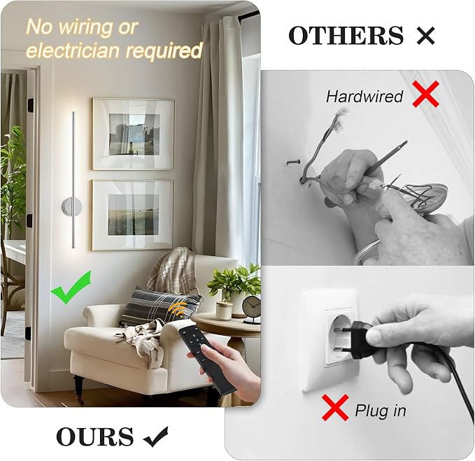 Battery Operated Modern Wall Sconces, Dimmable Wireless Wall Light Set of Two - Image 2