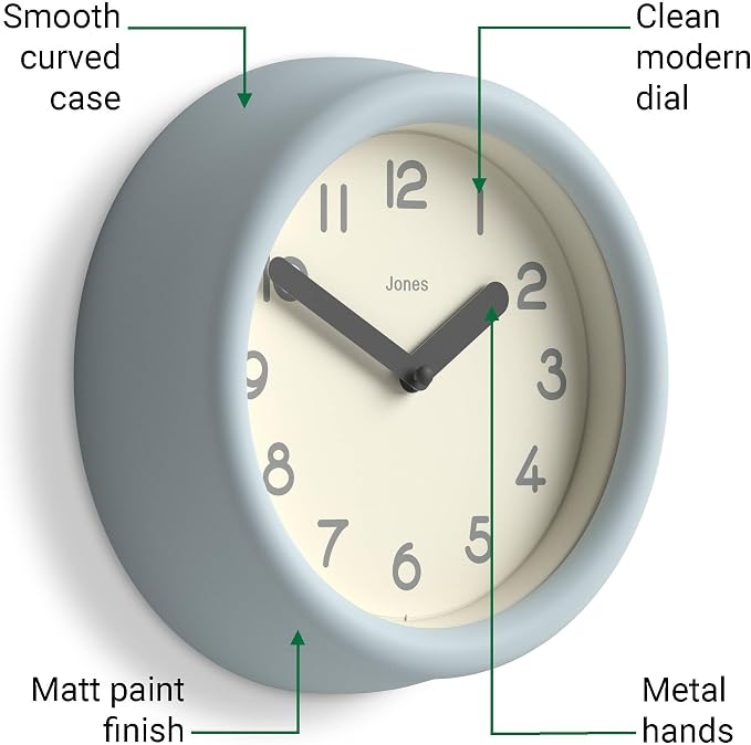 JONES CLOCKS® Fuze wall Clock | Small Round Clock | Pale Blue | Playful Modern - Image 5