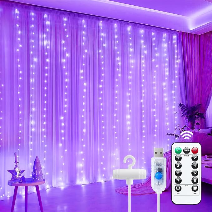 Minetom Halloween Purple Curtain Lights, 300 LED Dimmable Fairy Lights by Minetom