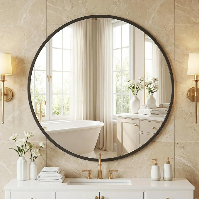 NEWBULIG 28 Inch Round Wall Mirror, Bathroom Mirror by NEWBULIG
