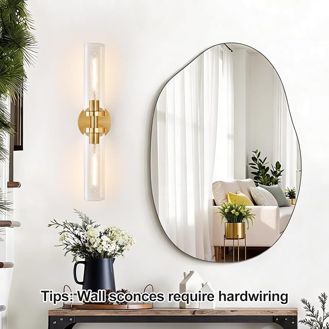 Indoi Brushed Gold Wall Sconces, Hardwired Bathroom Sconces Wall Lighting - Image 5