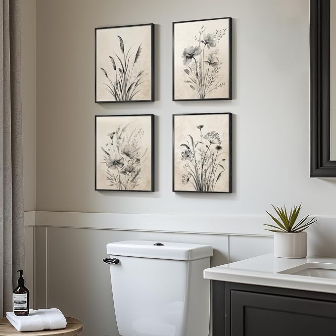 Framed Vintage Botanical Wall Art, 4 Piece Boho Rustic Floral Canvas Painting - Image 6