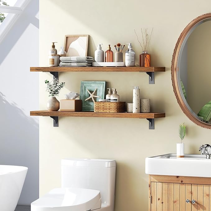 HOOBRO Floating Shelves for Wall, 31.5" Wall Mounted Shelves Set of 2, Hanging - Image 2