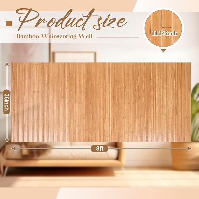 Juexica 2 Pcs Natural Bamboo Wall Panel 36 x 96 Inch Bamboo Covering Renewable - Image 2