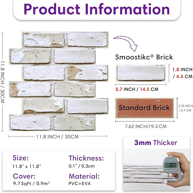 3D Faux Brick Wall Panels Peel and Stick, Small Brick-Look Textured Wall Sticker - Image 3