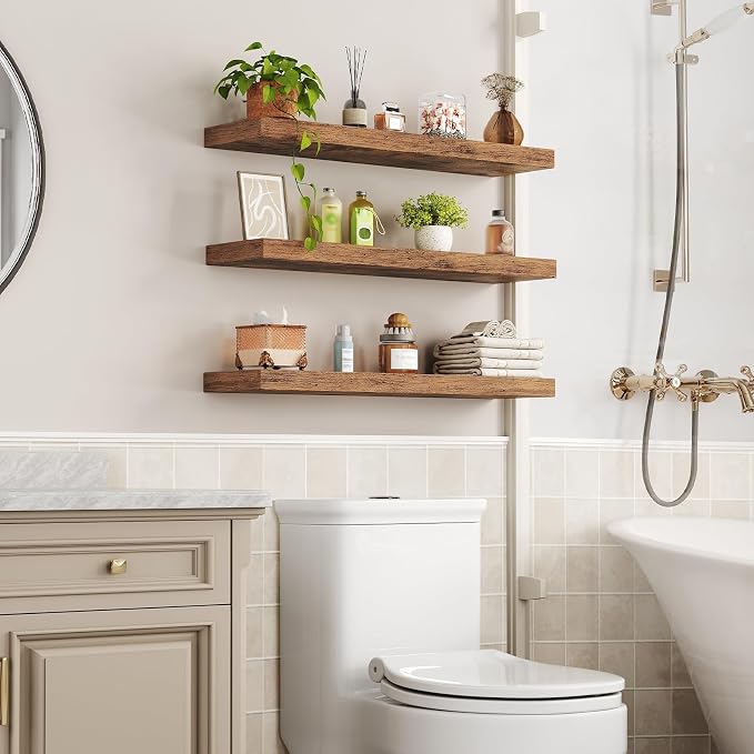 RALGEND Floating Shelves for Wall, 1.5" Thick Wall Shelf Set of 3 - Image 2