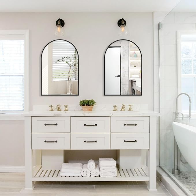 22" x 30" Black Arched Mirror, Arch Wall Mirror, Metal Frame Black Bathroom - Image 6