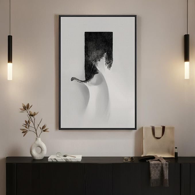Framed Modern Black and White Abstract Wall Art, Contemporary Canvas Prints - Image 2