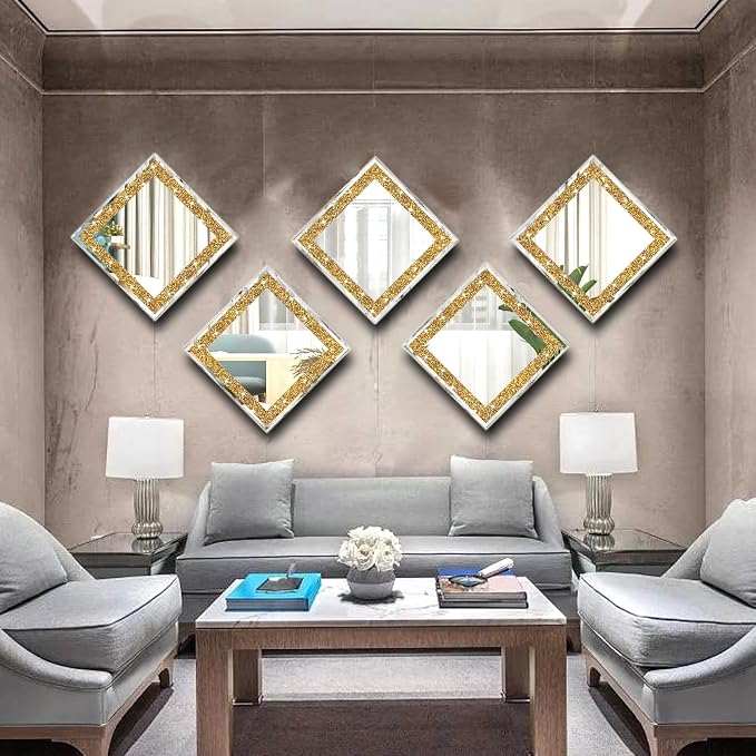 2 Piece Wall Mirrors, Crush Diamond Wall Decor - Image 6