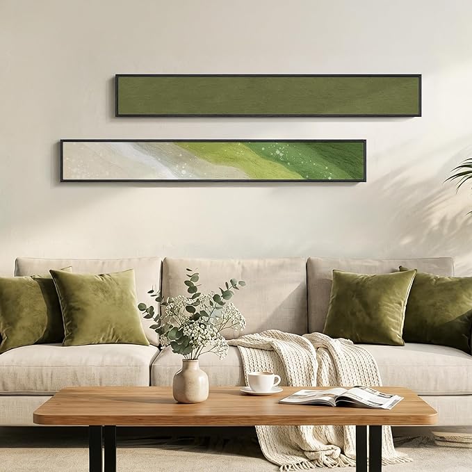 Long Narrow Framed Sage Green Vertical Abstract Wall Art Set, 2 Piece Modern - Image 4