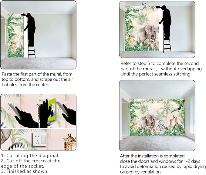Tropical Animal Plants wallpeper Nursery Kids Bedroom Elephant wall Mural - Image 6