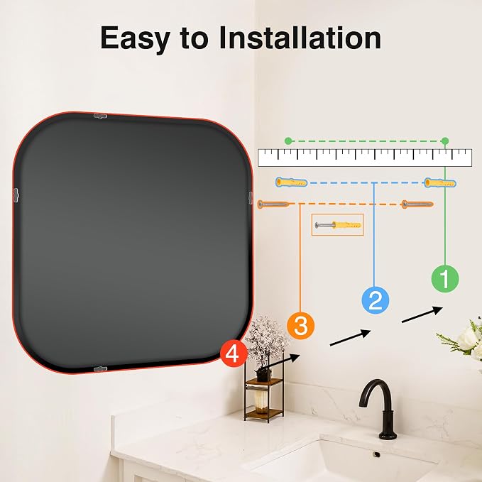 Bathroom Mirror for Wall, HD Reflection Shatterproof Square Mirror for Living - Image 8