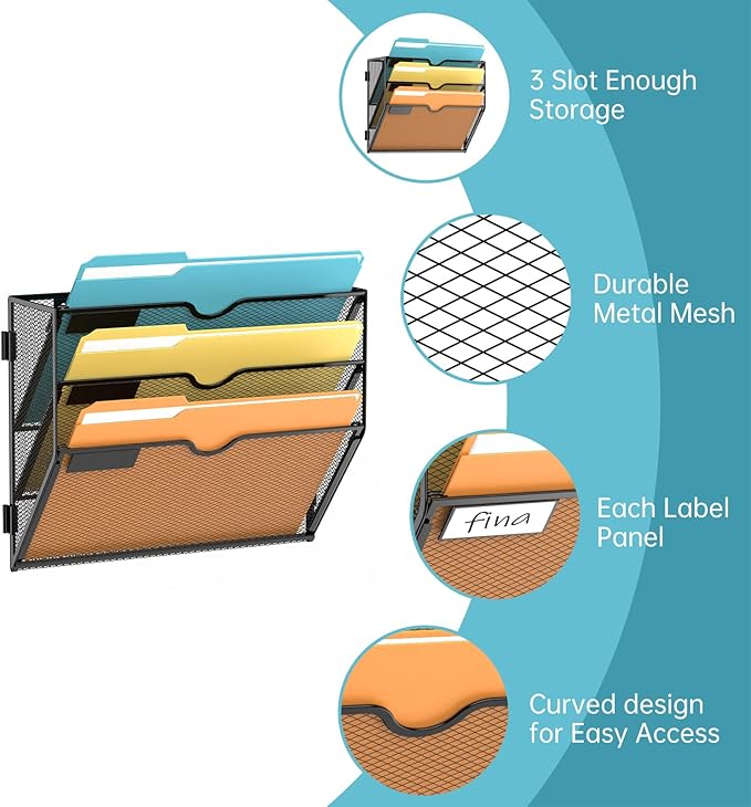 SUPEASY 3 Tier Wall File Organizer, Hanging Wall Mounted Mail Organizer - Image 3