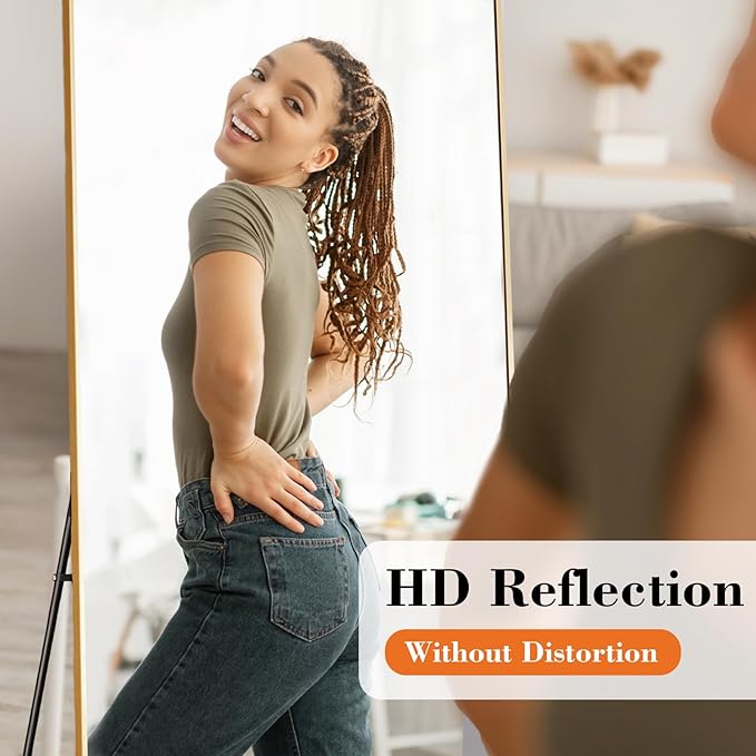 DUMOS Full Length Mirror with Stand 24"x65" Floor Standing Aluminum Frame - Image 2