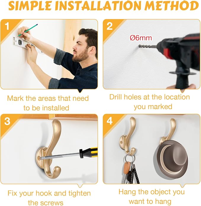 10 Pack Coat Hooks Wall Mount Heavy Duty Utility Retro Double Hooks - Image 9