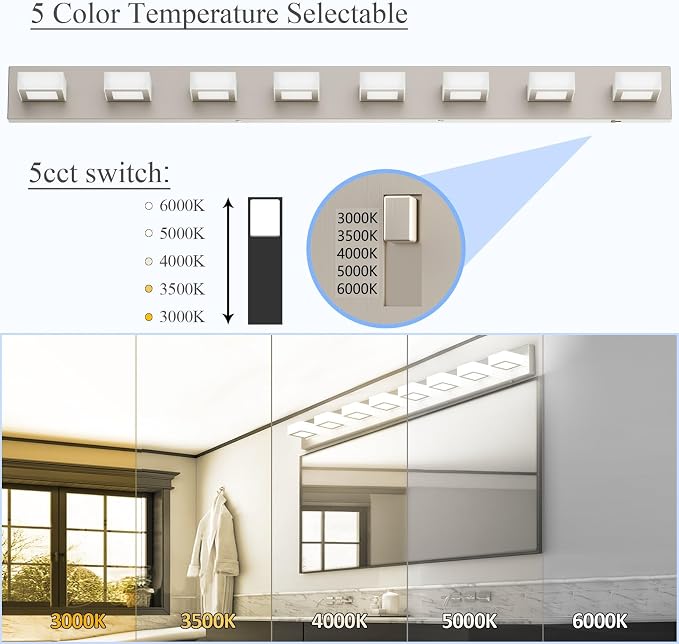 Ralbay 52inch Brushed Nickel Vanity Lights 8 Lights Dimmable 5 Color - Image 2