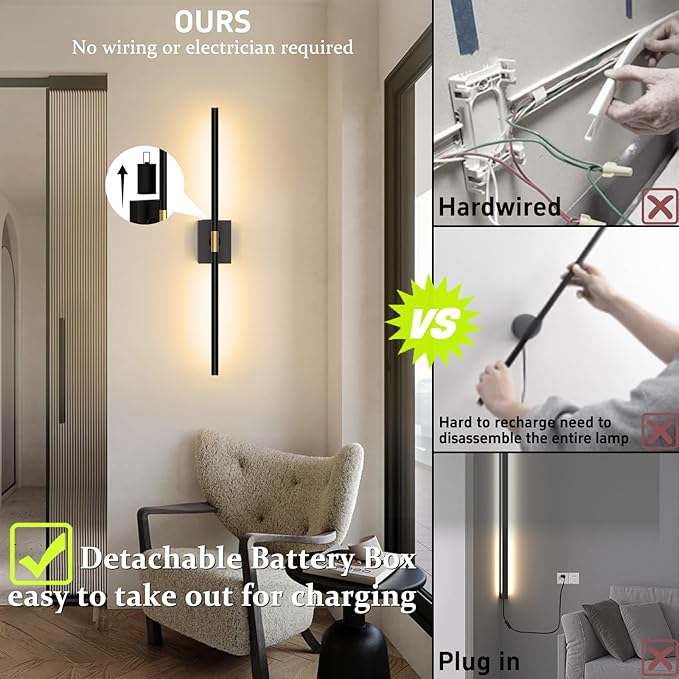 iThird Wall Sconce Battery Operated Wall Light: 10000mAh Wireless Wall Sconces - Image 4