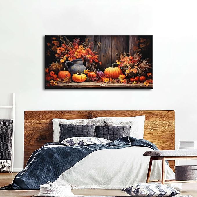 AIYISU Rustic Pumpkin Canvas Wall Art Farmhouse Dining Room Pictures Kitchen - Image 3