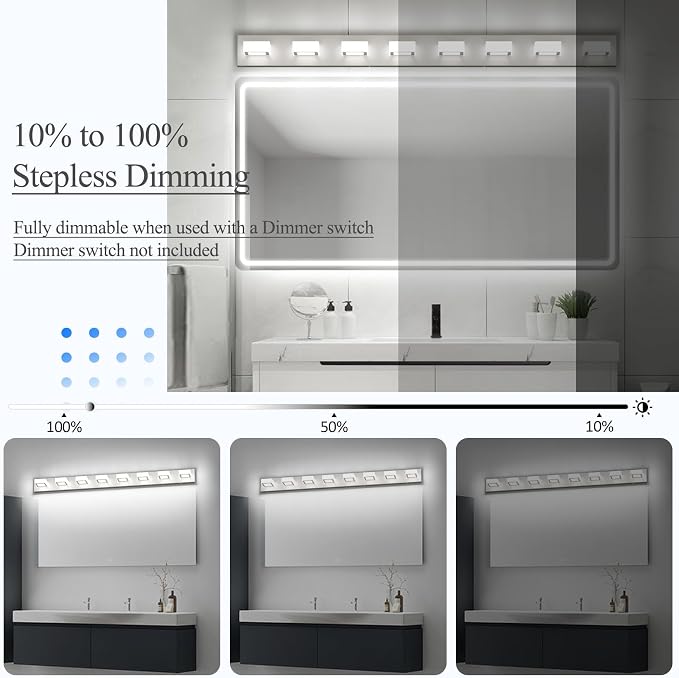 Ralbay 52inch Brushed Nickel Vanity Lights 8 Lights Dimmable 5 Color - Image 3