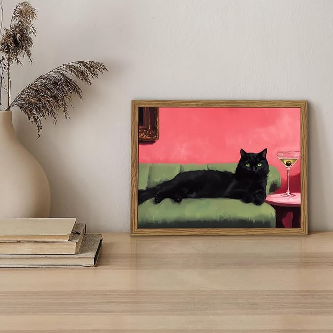 Cute Black Cat With Martini Wall Art Funny Animal Wall Decor Quirky Whimsical - Image 3