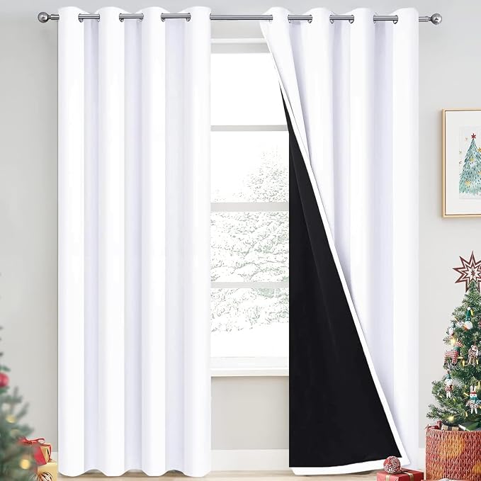 Yakamok Pure White 100% Blackout Curtains, 2 Thick Layers Completely Blackout by Yakamok