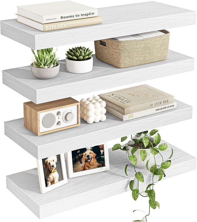 Fixwal White Shelves for Wall, 15.8in Rustic Wood Finish Floating Wall Shelves by Fixwal