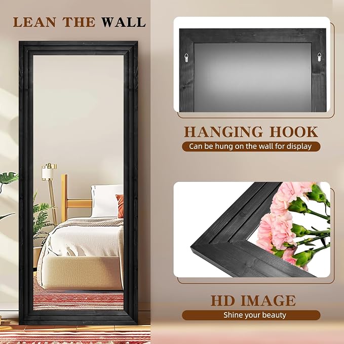 Full Length Mirror 76"x34" Solid Wood Frame Floor Large Mirror - Image 3