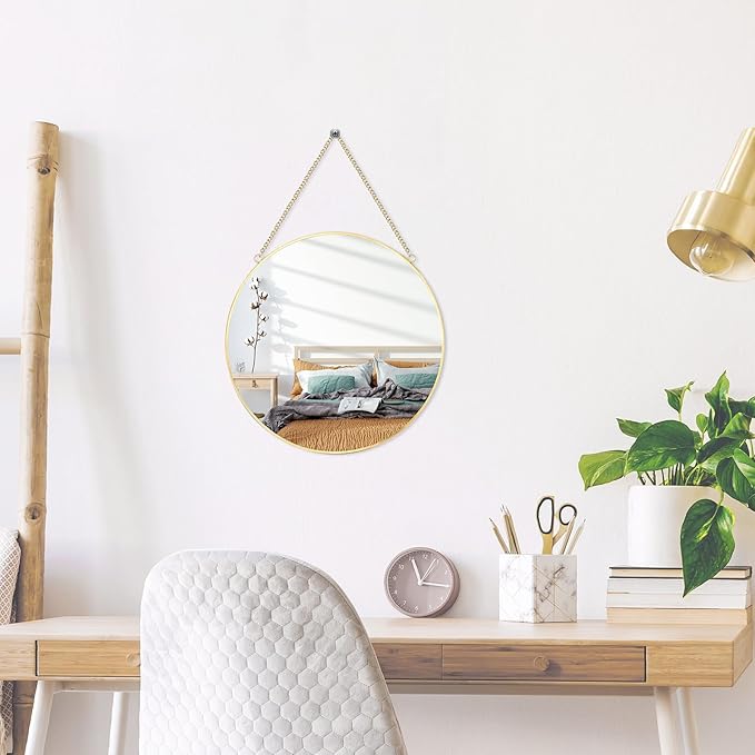 LONGWIN Hanging Wall Circle Mirror Decor Gold Geometric Mirror - Image 3